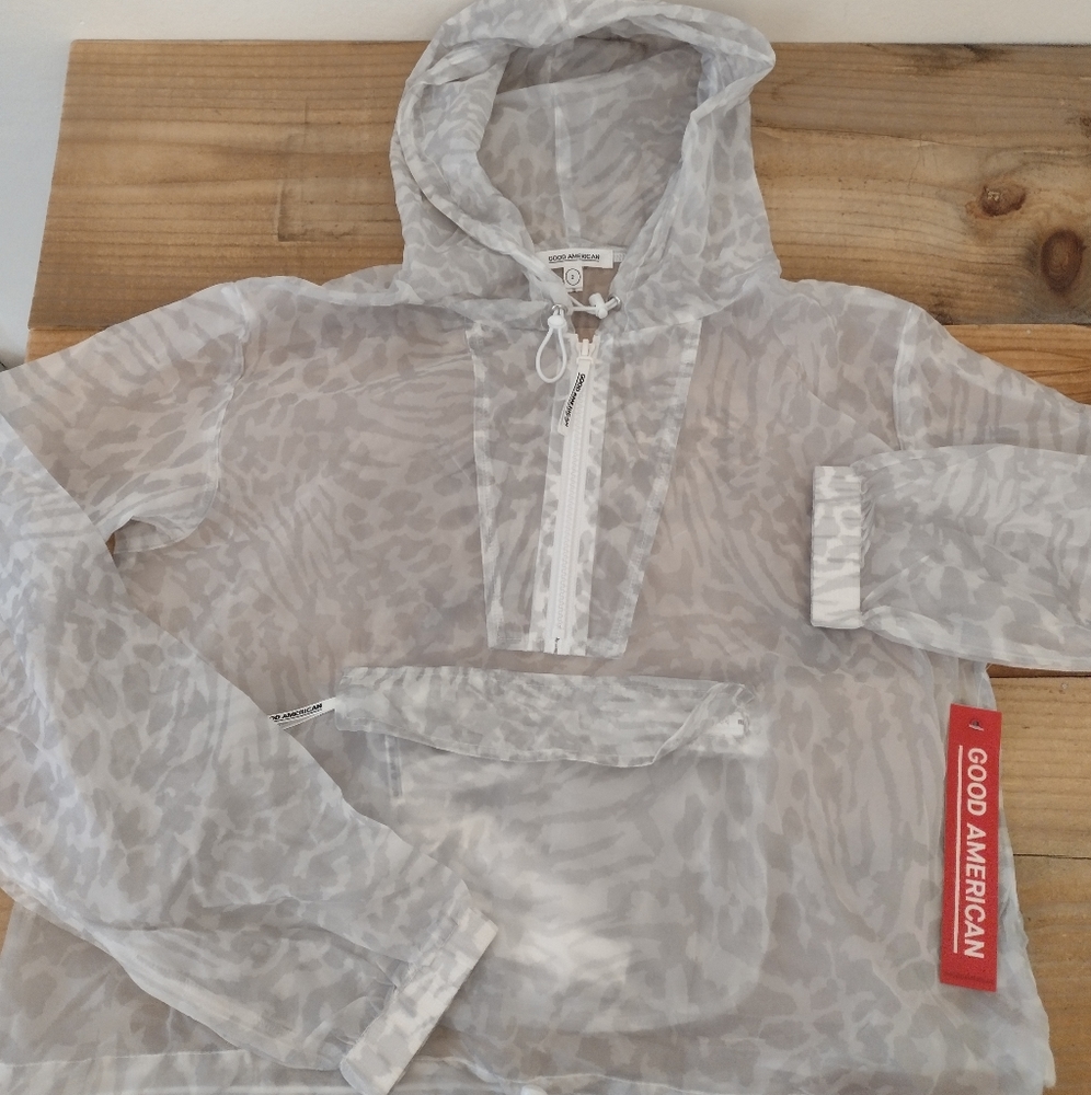 Good American The Icey Leopard Windbreaker in Wild Overcast NWT Size M 2 NWT